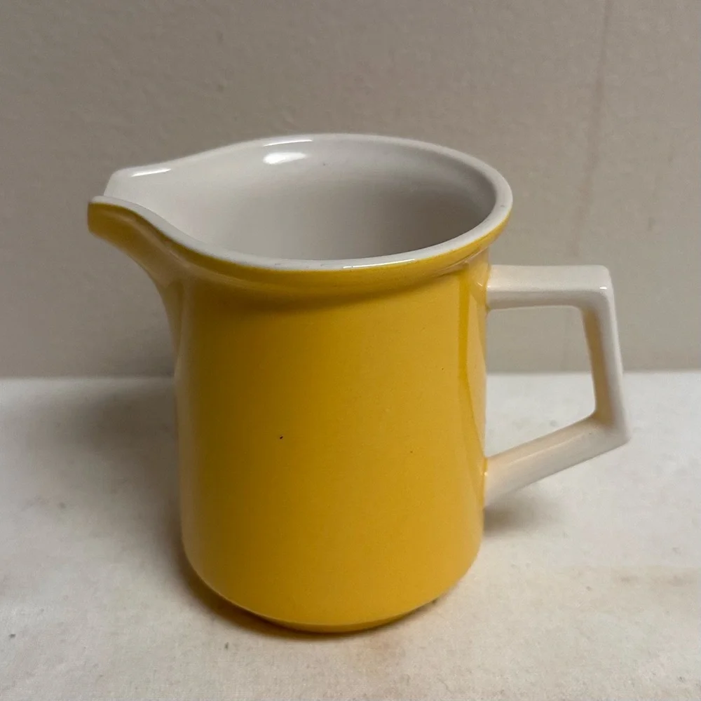 Mid-Century Yellow and White Ceramic Coffee Creamer Pitcher Japan